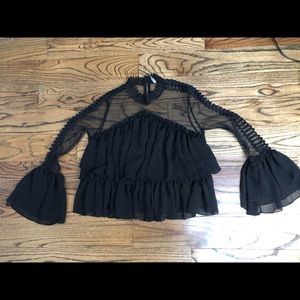 Black Sheer Ruffled Sleeve Top
